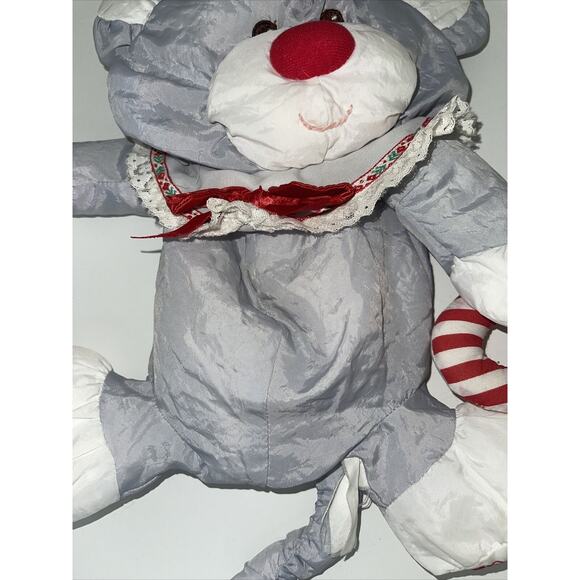 Fisher Price Puffalump Gray Christmas Mouse Candy Cane Plush 1987 Stuffed 12" - Picture 3 of 15